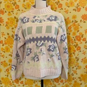 Vintage Pastel Knitted Purple Pink Flower Sweater